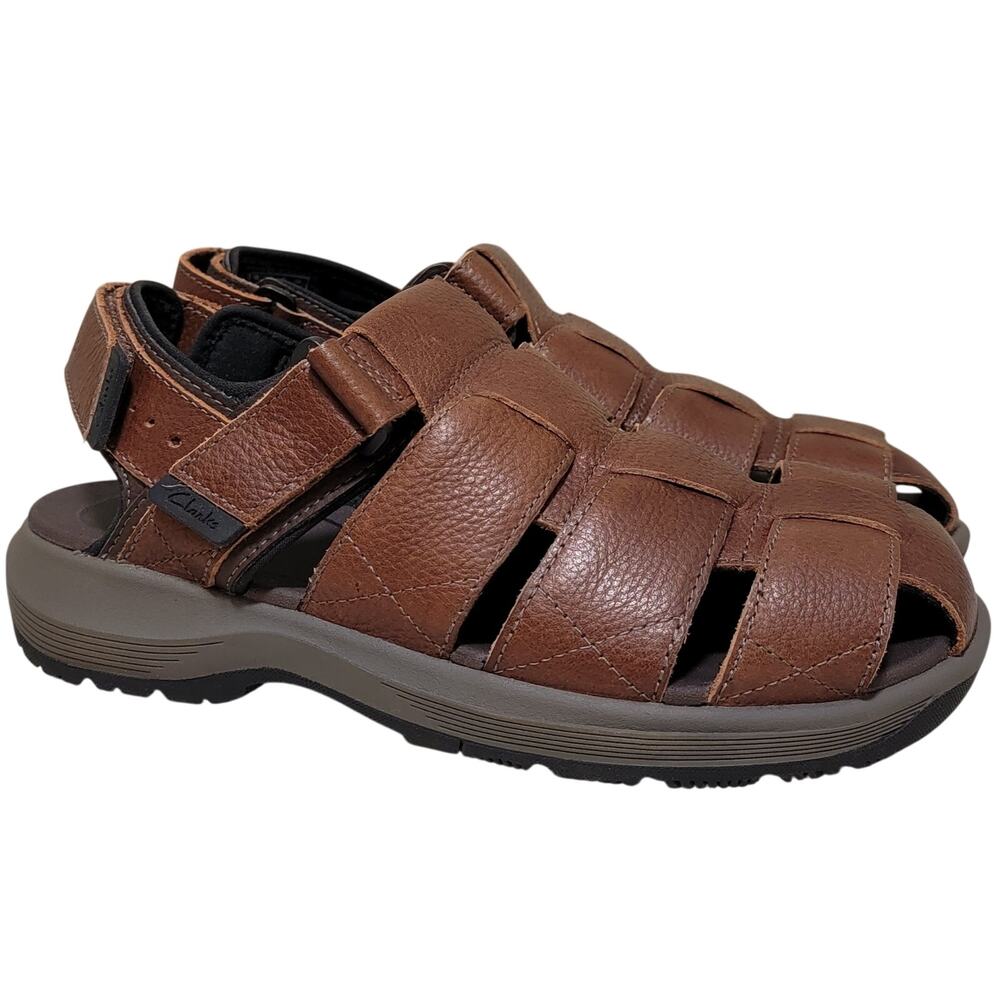 Clarks Men Guideview Cove Fisherman Sandals Size US 7M Dark Brown Leather